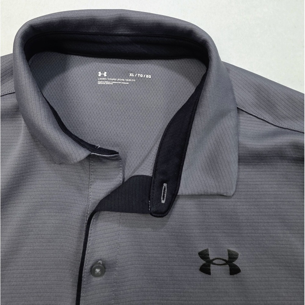 Under Armour Polo Shirt Mens XL Gray Black LIMITED USE Performance Golf HeatGear